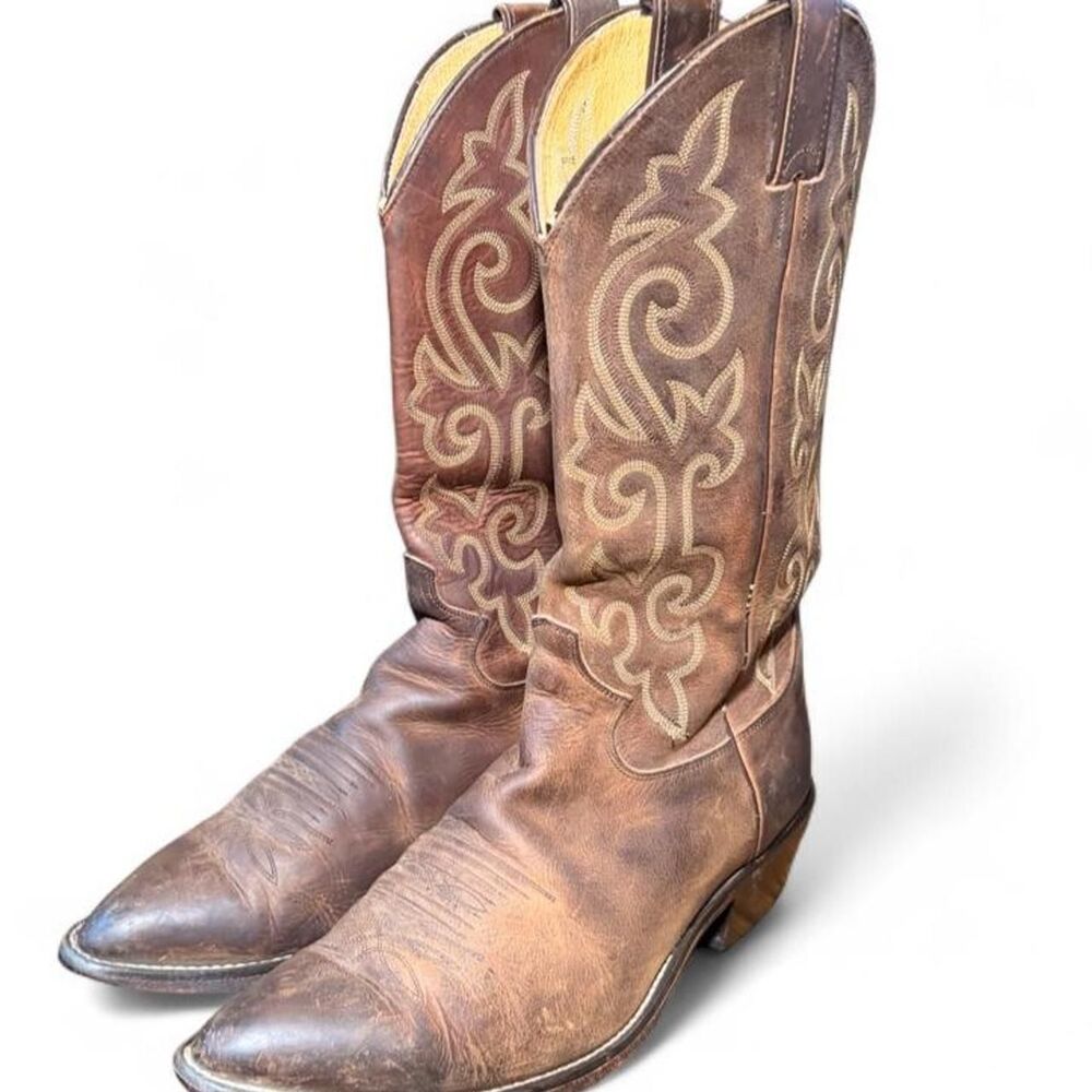 Dan Post 2252 Men’s 10 D Brown Leather Western Cowboy Boots Distressed Vintage